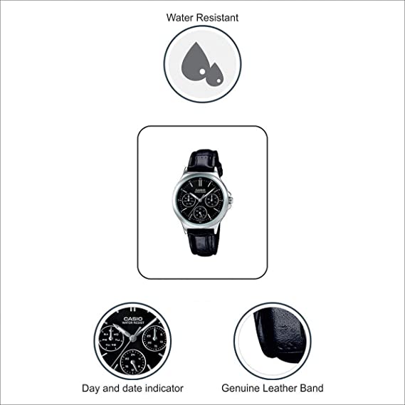 Casio MTP-V300L-1AV ساعة رجالي - 40 ملم - أسود