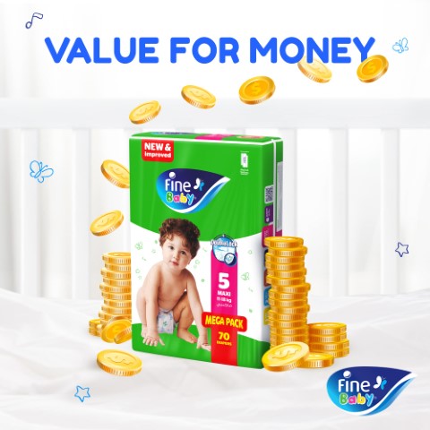 حفاضات فاين بيبي - مقاس 5 - ماكسي (11-18كجم) - 76 قطعة