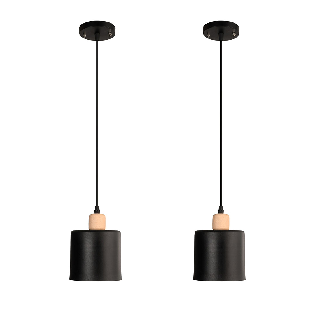 مصباح سقف فردي مطعم بقطعة خشبية مودرن معدن - 2 قطعة - اسود - RL-BUN-CU-034