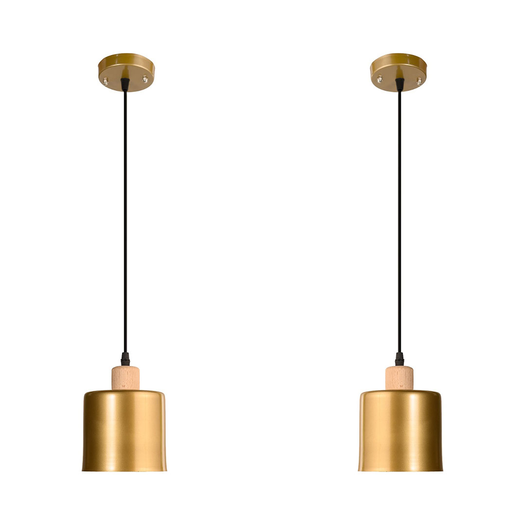 مصباح سقف فردي مطعم بقطعة خشبية مودرن معدن - 2 قطعة - دهبى - RL-BUN-CU-035