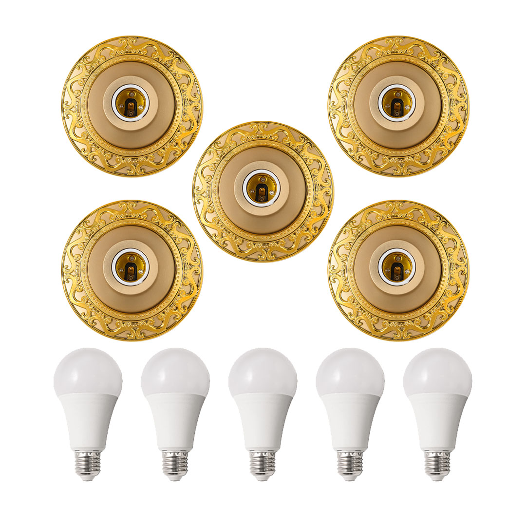 دواية ديكور مع لمبات مودرن معدن - 5 قطع - دهبى/دهبى - RL-BUN-L-SE-024