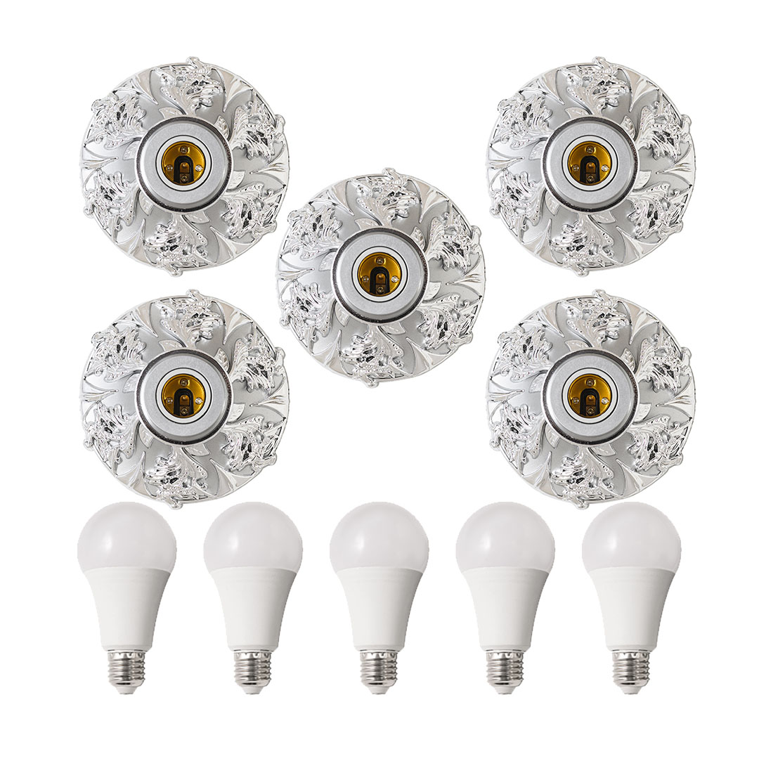 دواية ديكور مع لمبات مودرن معدن - 5 قطع - سيلفر - RL-BUN-L-SE-032