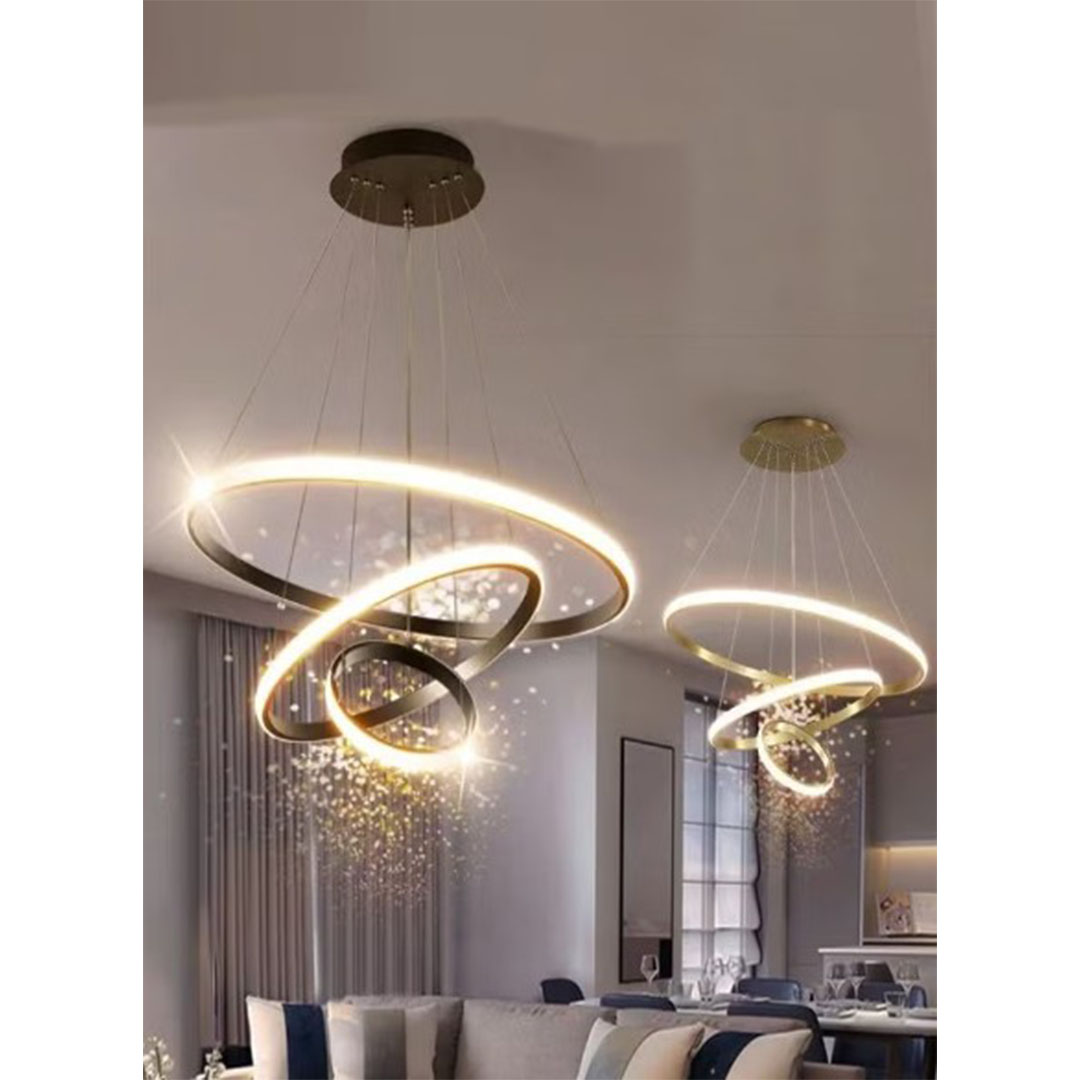 2 نجفة ليد مودرن شكل حلقات - ذهبى و اسود