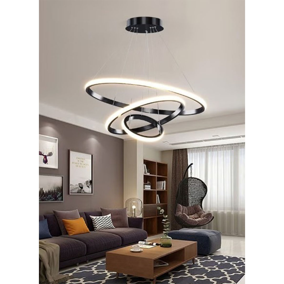 نجفة ليد مودرن شكل حلقات - اسود