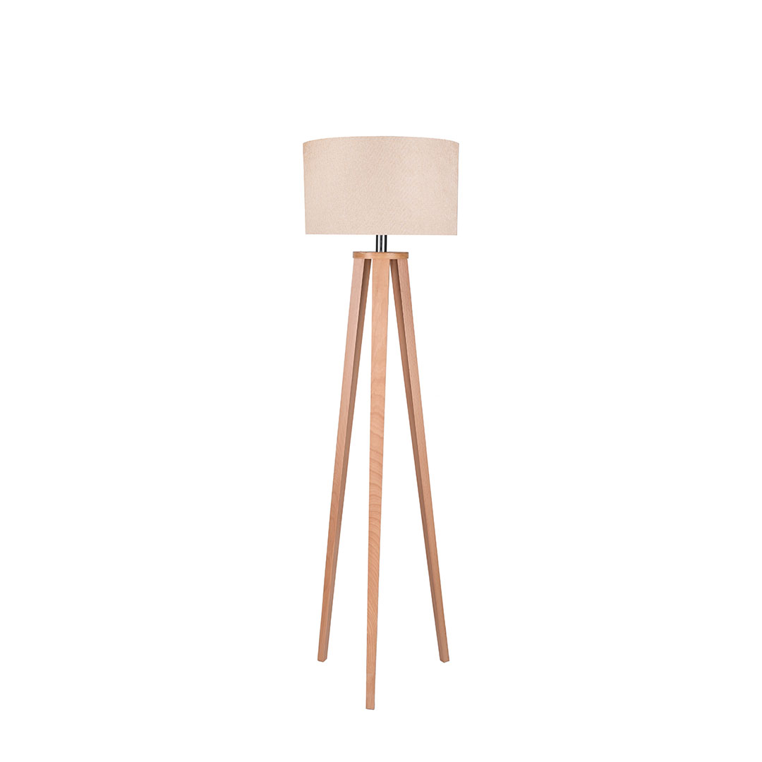 اباجورة ستاند خشب فاتح شابوه بيج