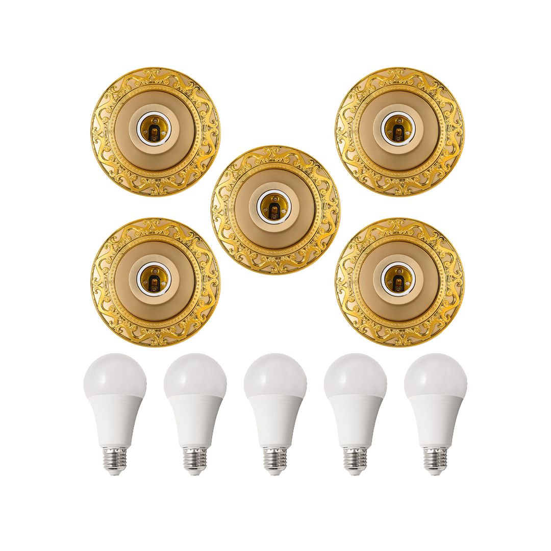 دواية ديكور مع لمبات مودرن معدن - 5 قطع - دهبى/دهبى - RL-BUN-L-SE-024