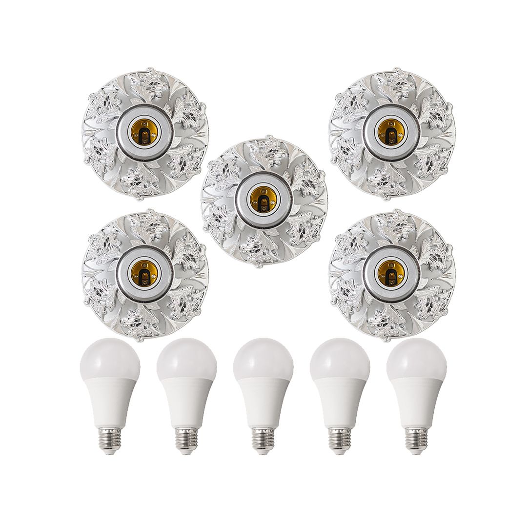 دواية ديكور مع لمبات مودرن معدن - 5 قطع - سيلفر - RL-BUN-L-SE-032