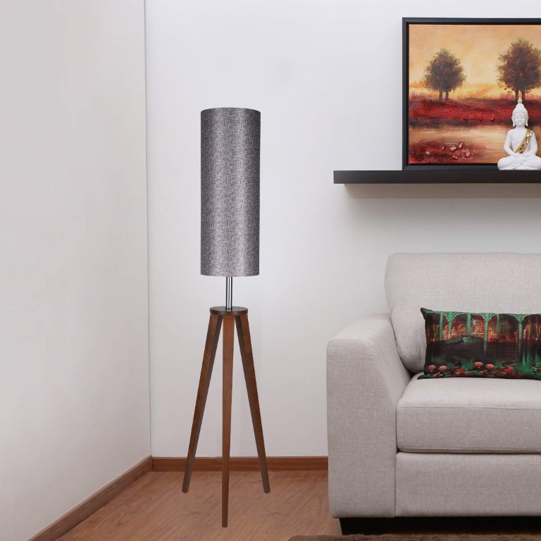 اباجورة أرض ستاند خشب شابوه فضي