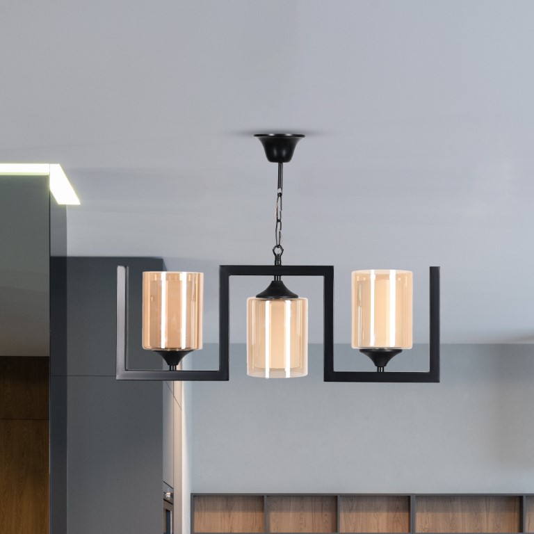 نجفة مسطرة ثلاثية مع الكلوب - اسود