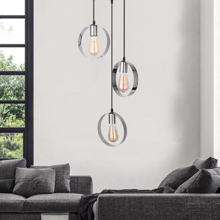 نجفة ثلاثية أشكال دائرية - كروم