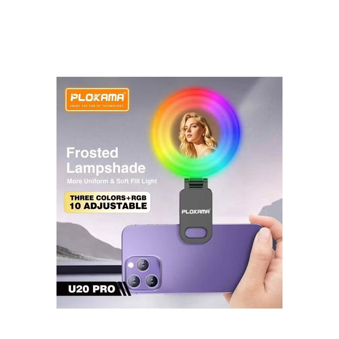 مراية سيلفي من بلوكاما U20 PRO مع حلقة LED RGB صغيرة لمُنشئي المحتوى