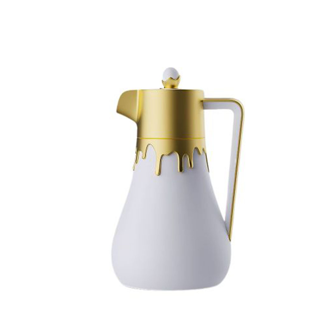 ترمس شاي - 1 لتر - خامة عالية الجودة - أوف وايت*ذهبي