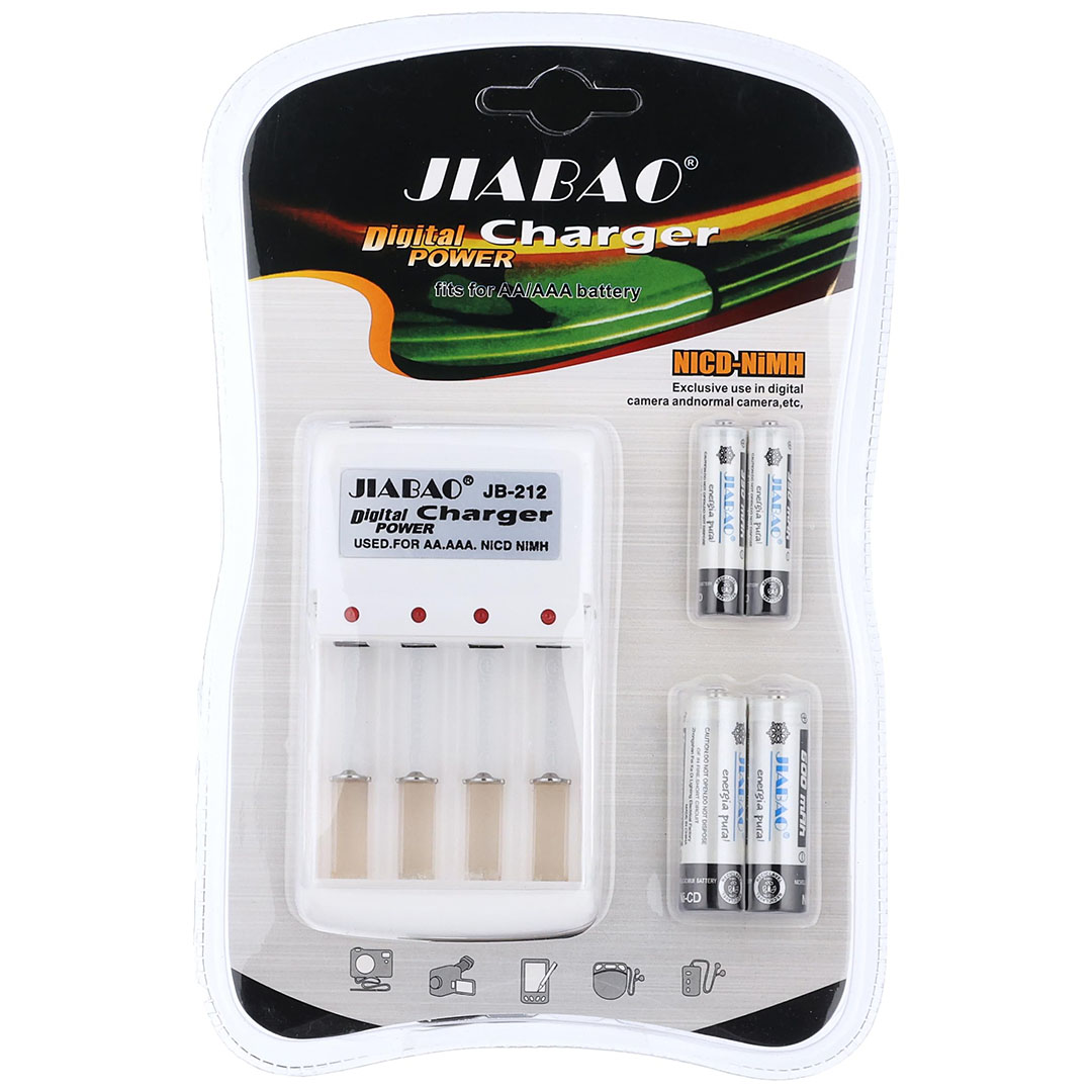 JB-212 شاحن بطاريات مع 4 بطاريات