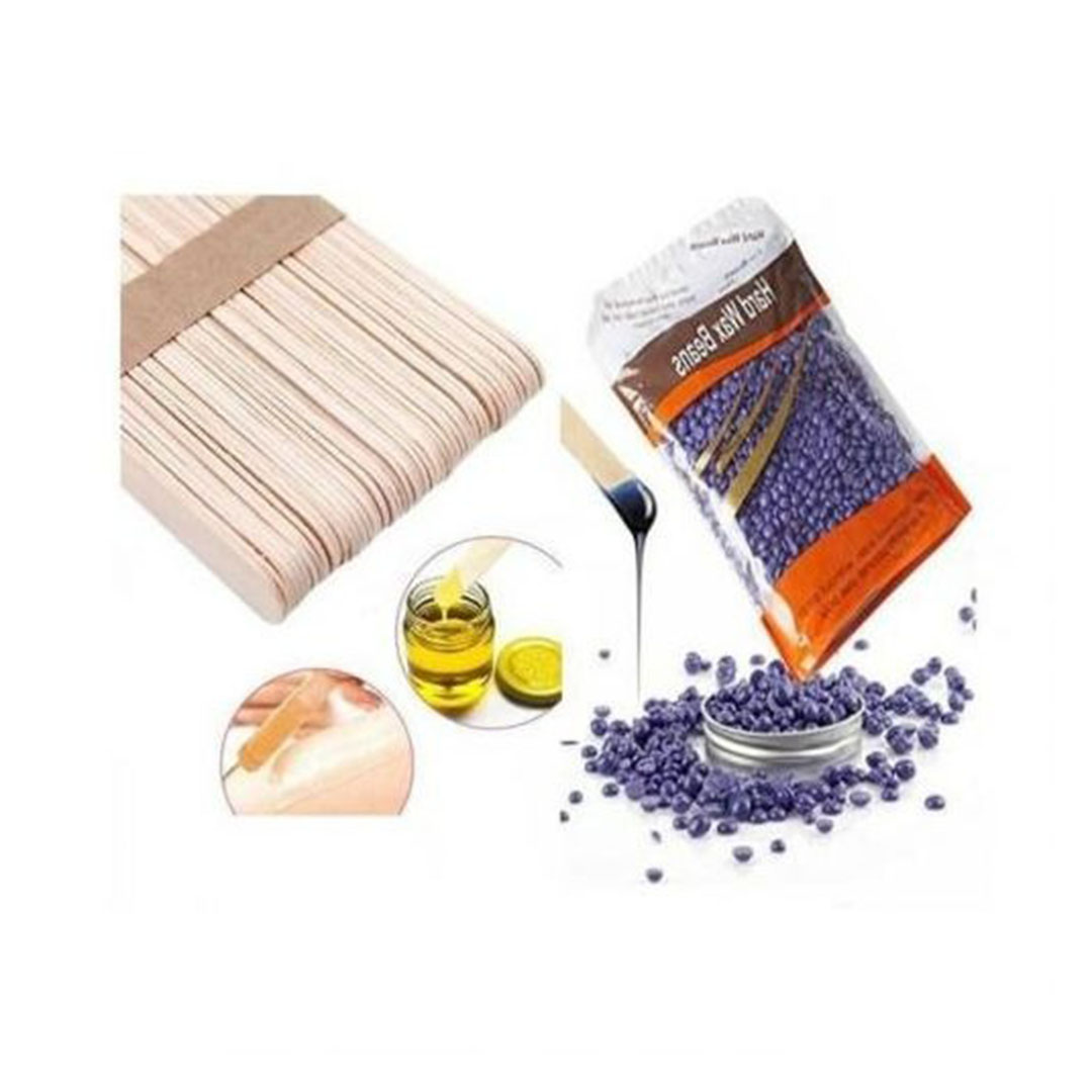 حبيبات شمع لإزالة شعر الجسم - 500 جرام - أعواد خشب 100 قطعة