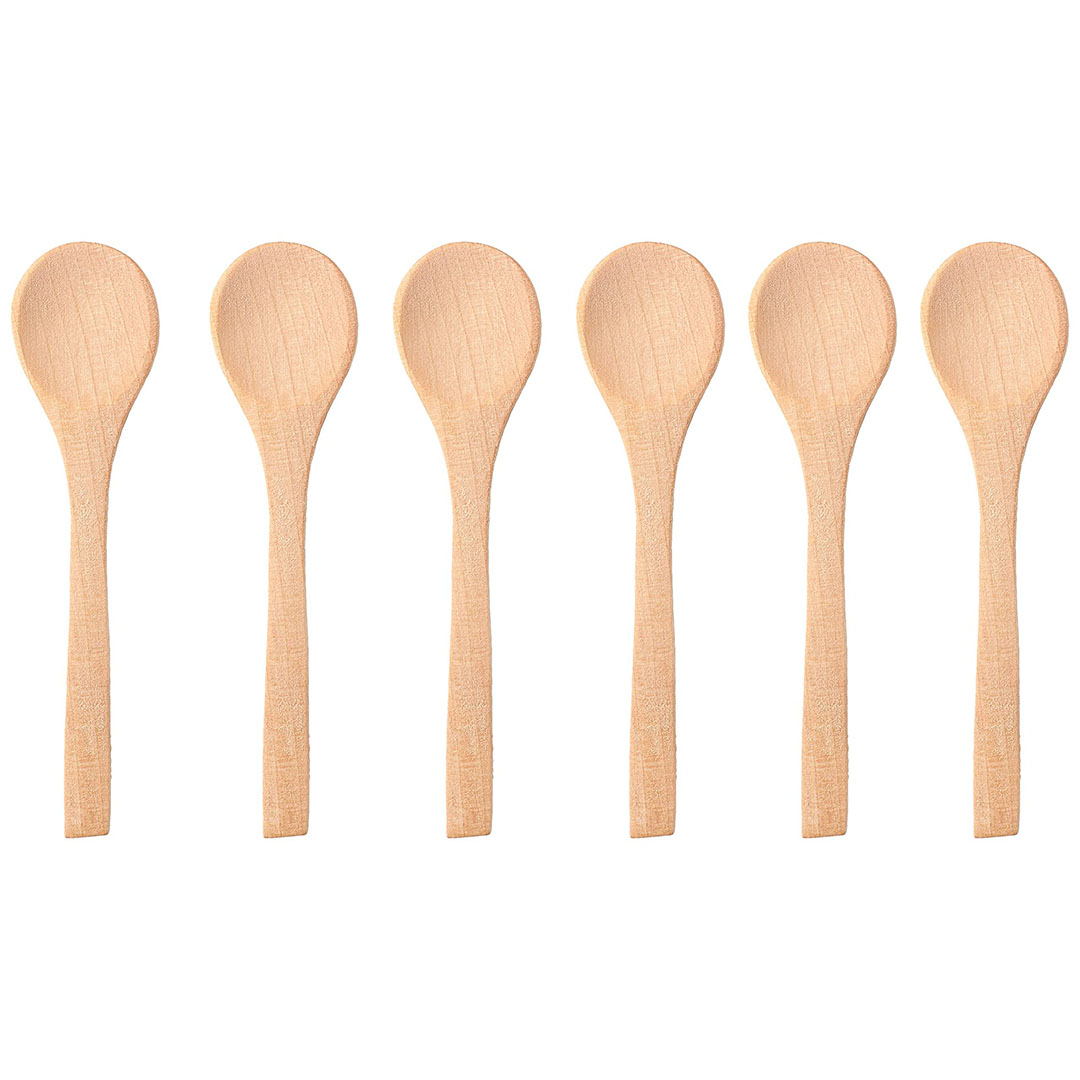 طقم معالق خشب صغيرة - 6 قطع - خشبي