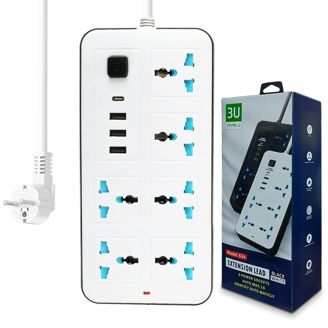 مشترك كهربائي 10*1 - 2متر - أبيض