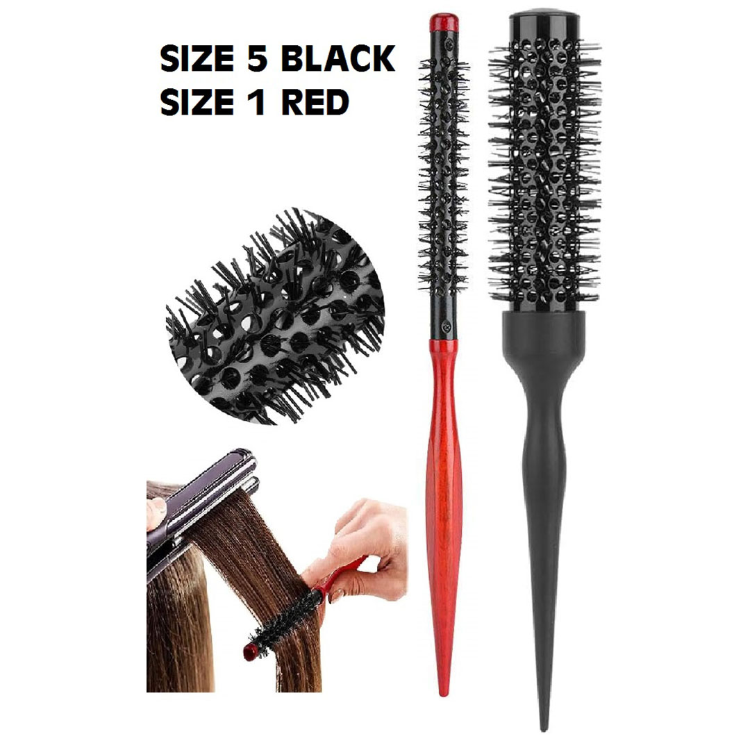 فرشاة شعر للتصفيف الأحترافي - مقاس 5 و مقاس 1 - اسود و أحمر