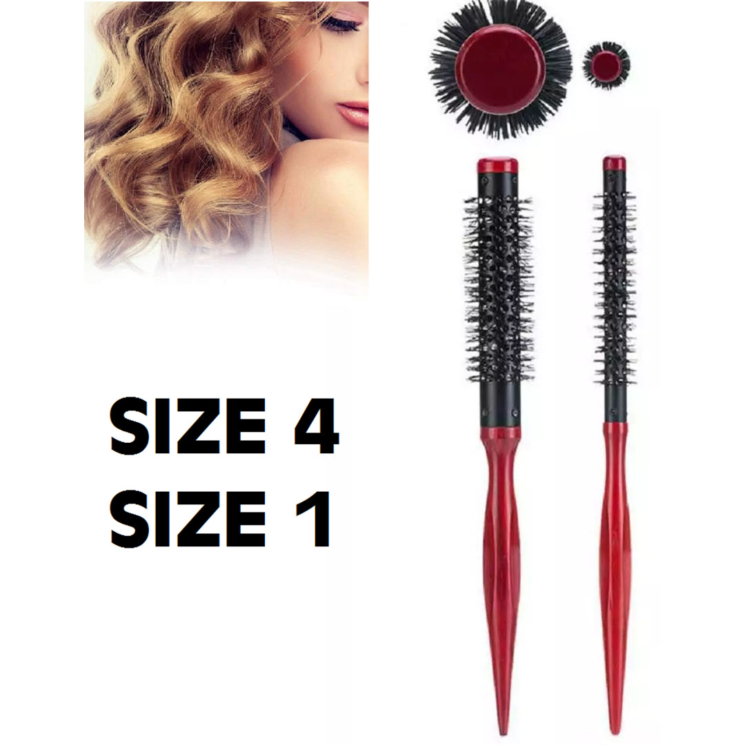 فرشاة شعر للتصفيف الأحترافي - مقاس 4 و مقاس 1 - احمر