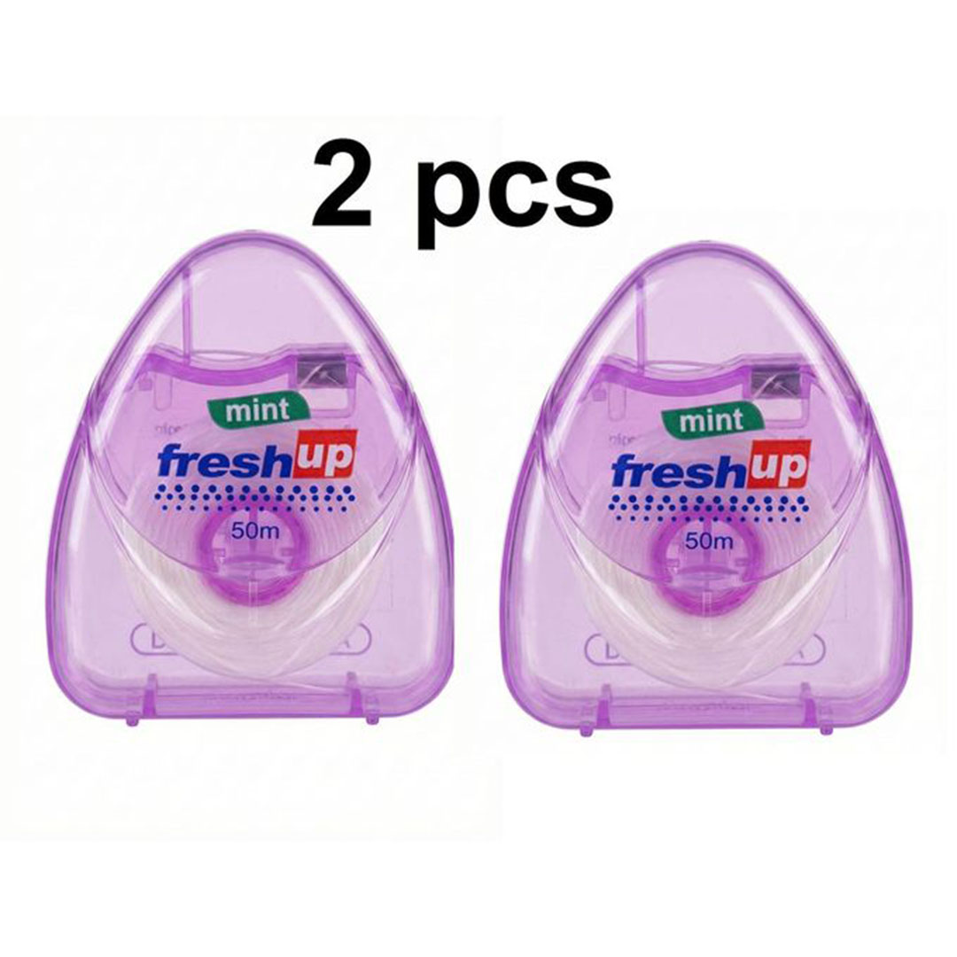 خيط تنظيف الأسنان مشمع بنكه النعناع - 50 متر - 5 مل - 2 قطع