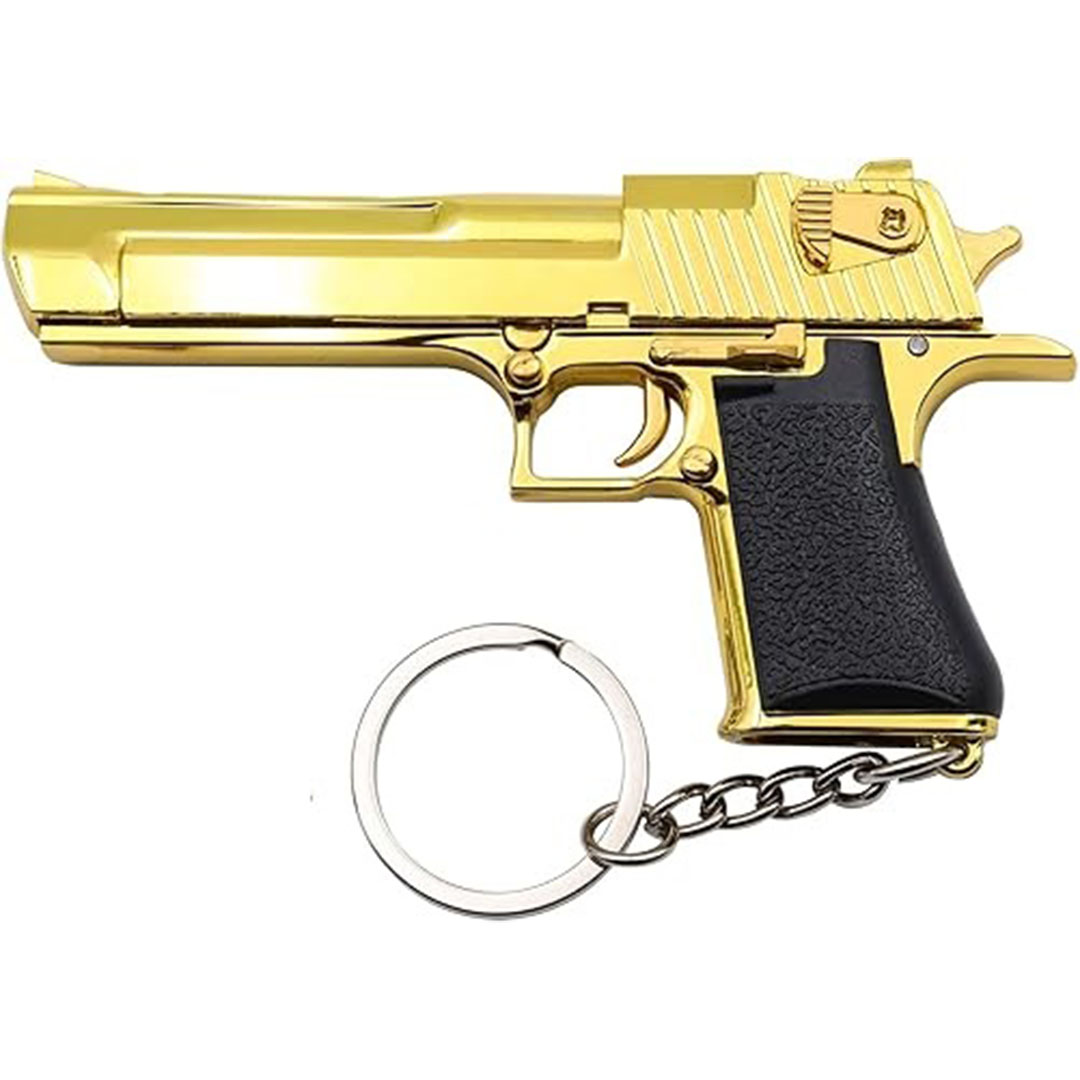 سلسلة مفاتيح كشاف + ليزر شكل مسدس - ذهبي