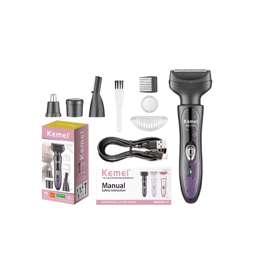 Kemei ماكينة حلاقة نسائية قابلة لإعادة الشحن 4 في 1 + ملحق تشذيب الحواجب KM-7114