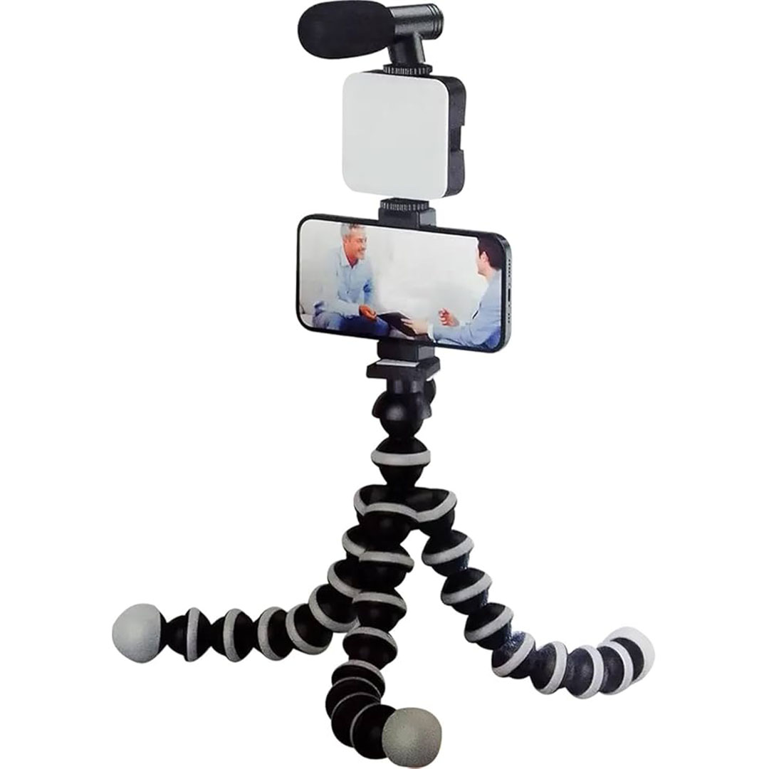 طقم تثبيت كاميرا 5 في 1 PK-775 مع ميكروفون صغير و طقم إضاءة LED