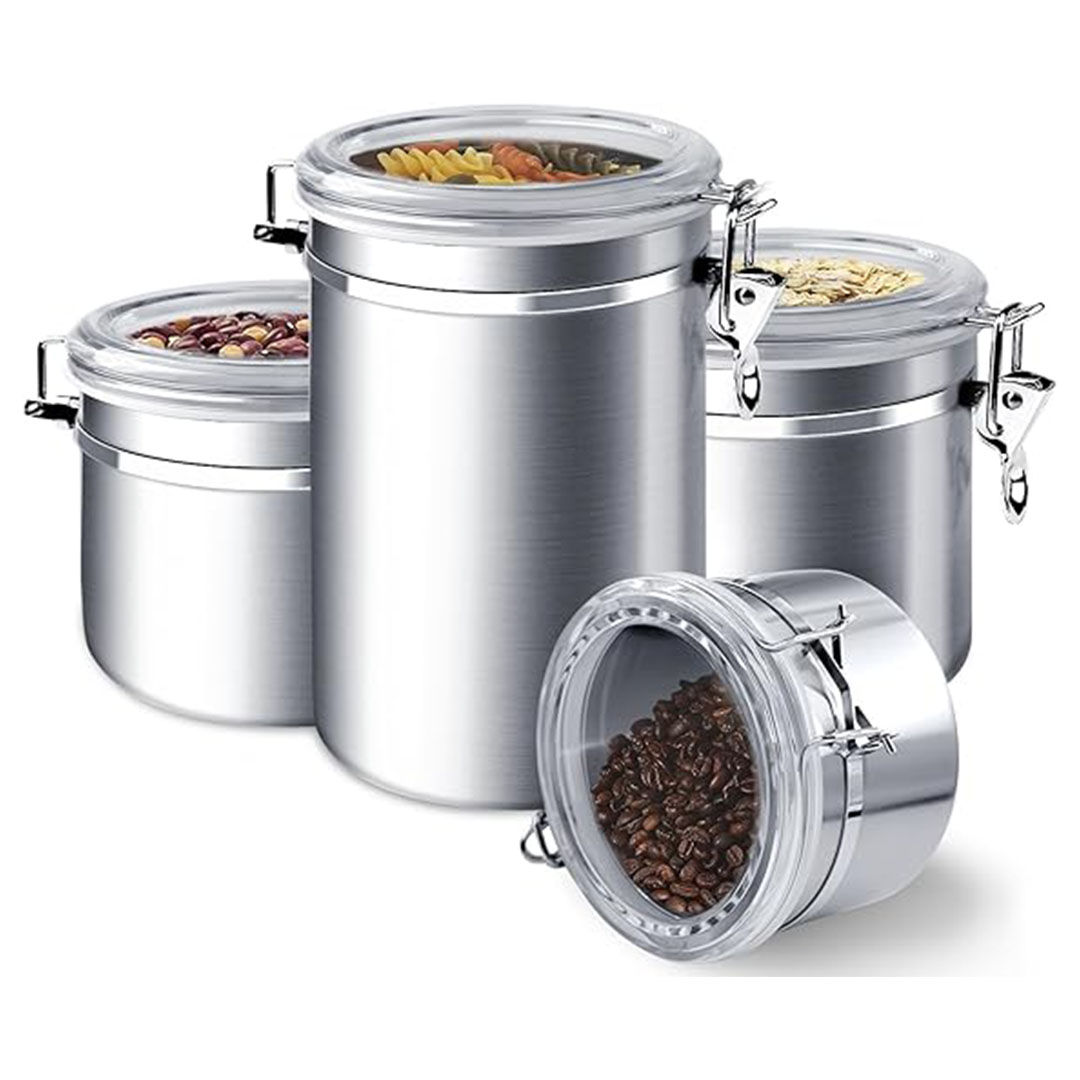طقم علب طعام ستانلس ستيل محكمة الغلق - 4 قطع - مقاسات متنوعة