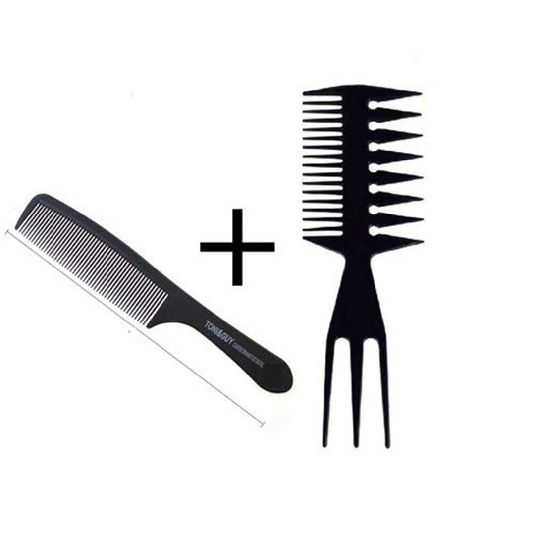 مشط للشعر بلاستيك - أسود - 2 قطعة