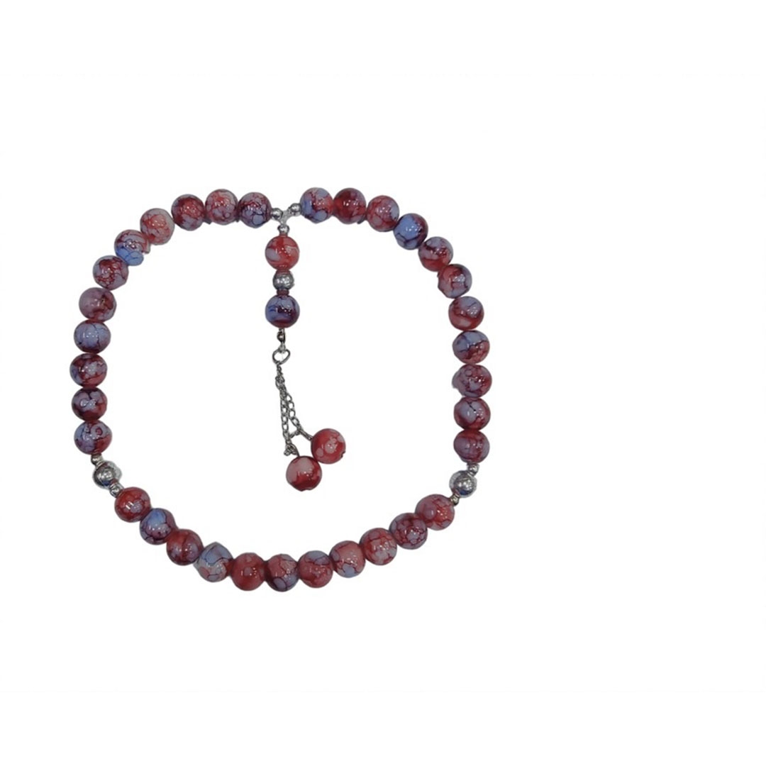 سبحة خرز - 33 حبة - أحمر/لبني