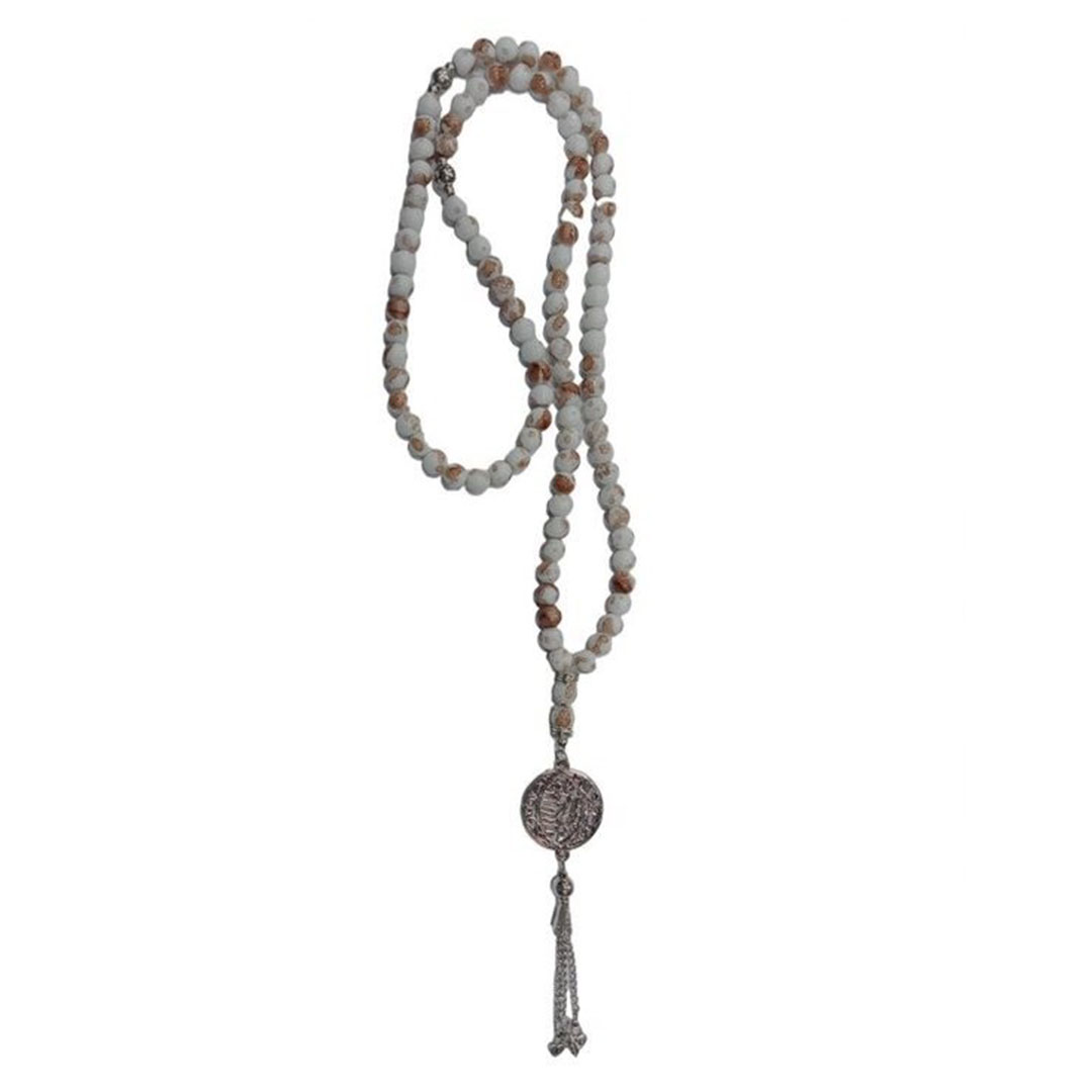 سبحة خرز - 99 حبة - أبيض/بيج