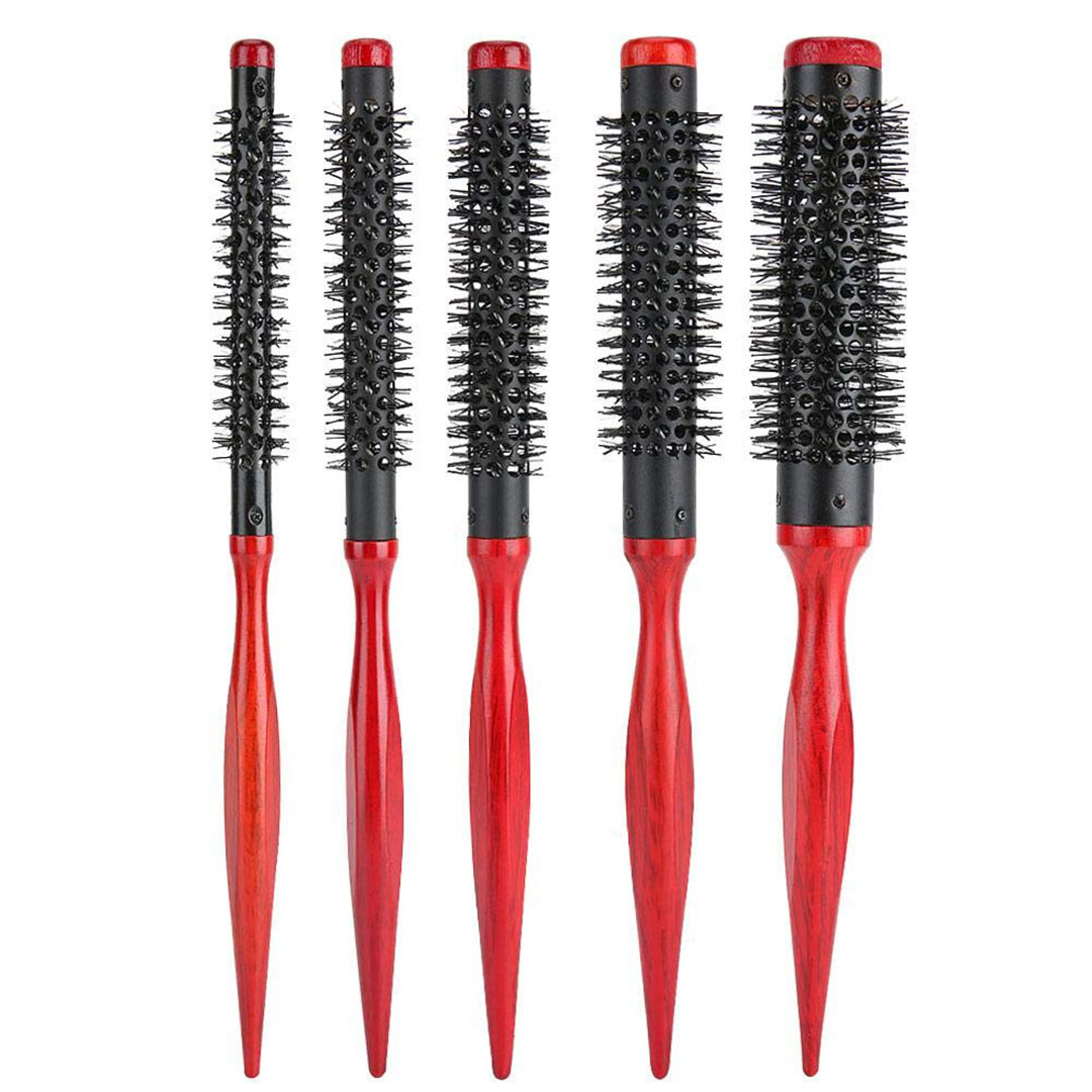 فرشة استشوار خشب - 5 أحجام - 5 قطعة - أحمر