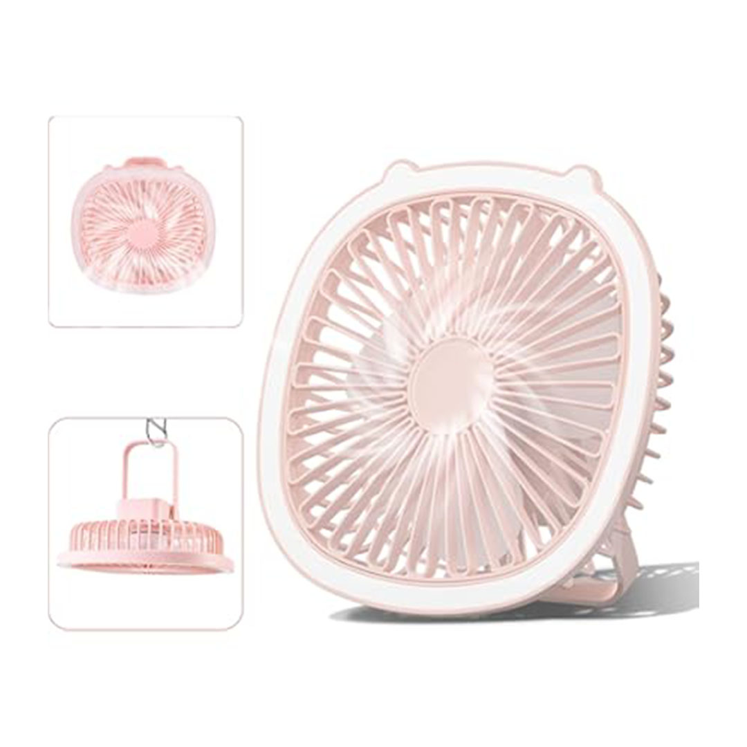 مروحة مكتب مضيئة هادئة - قابلة للشحن - بينك