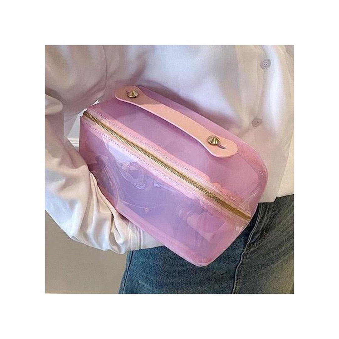 حقيبة أدوات تجميل للسفر شفافة محمولة - بينك