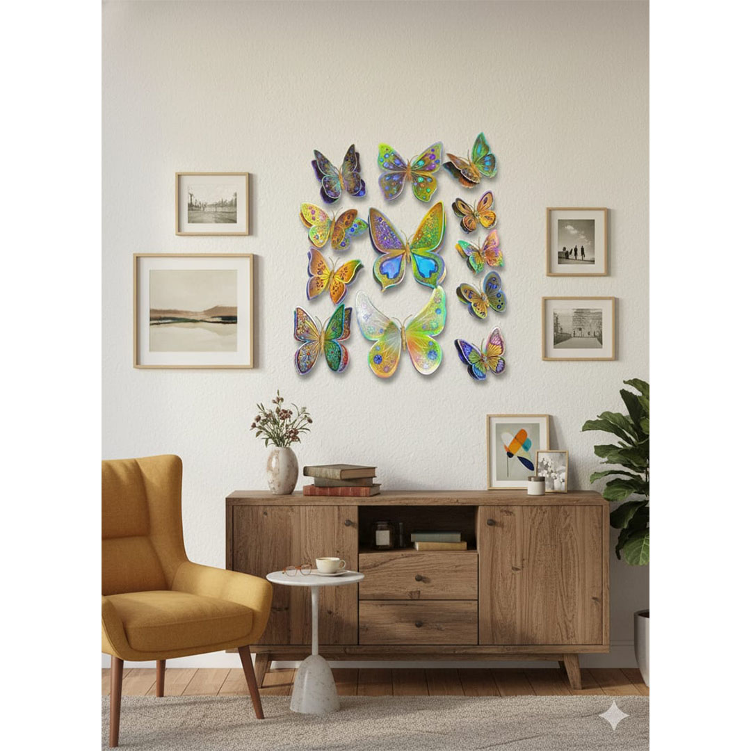 فراشات 3D لديكور الغرف 12 قطعة ألوان جذابة