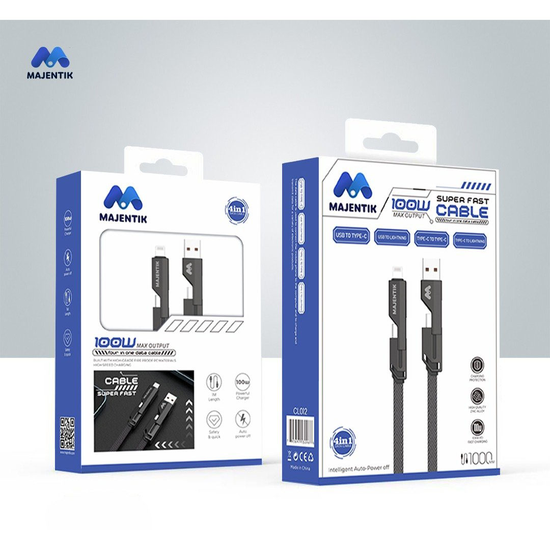 كابل شحن سريع - 1 متر - أسود - 4IN1 - CL-012