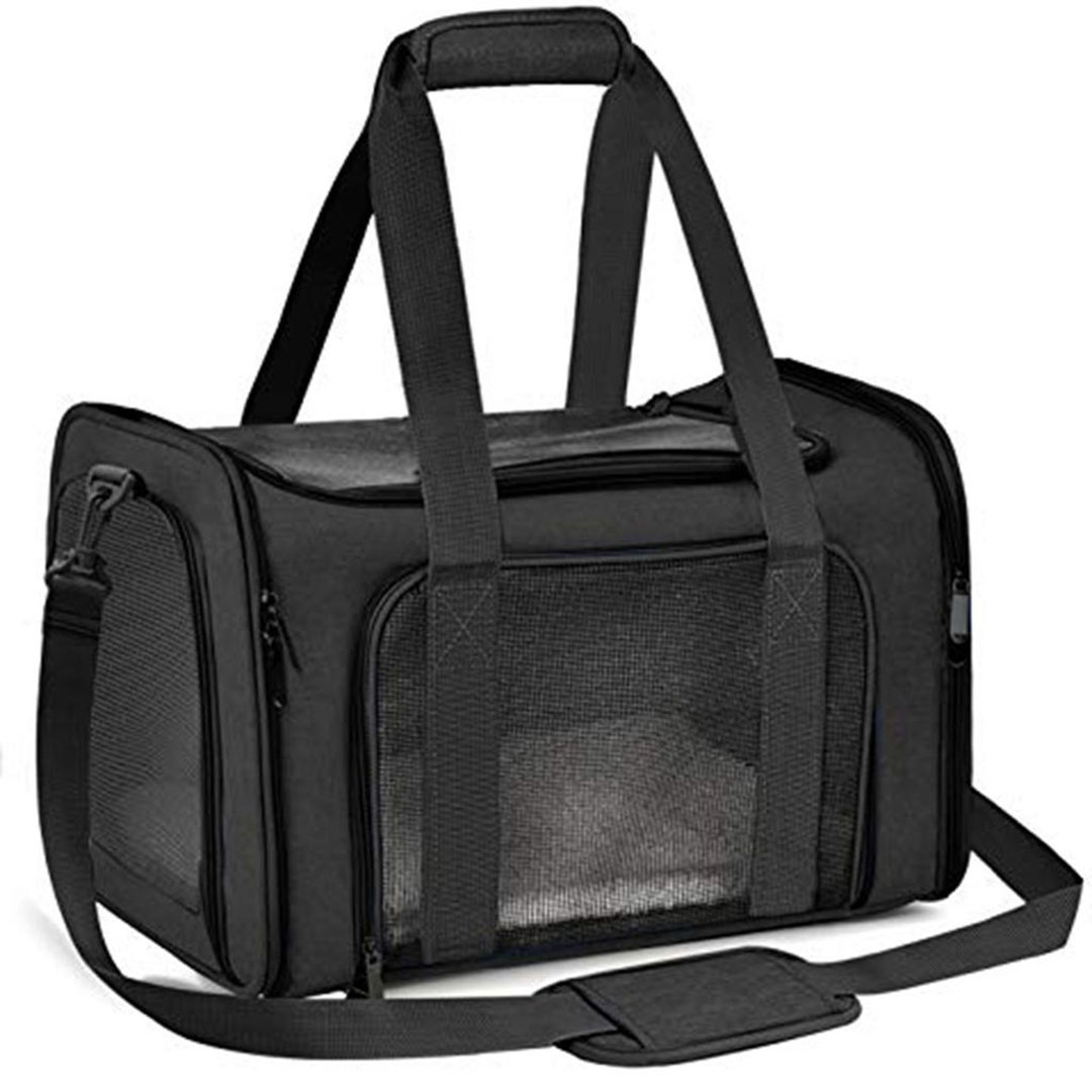 حامل للقطط والكلاب بجوانب ناعمة مع وسادة صوفية - أسود