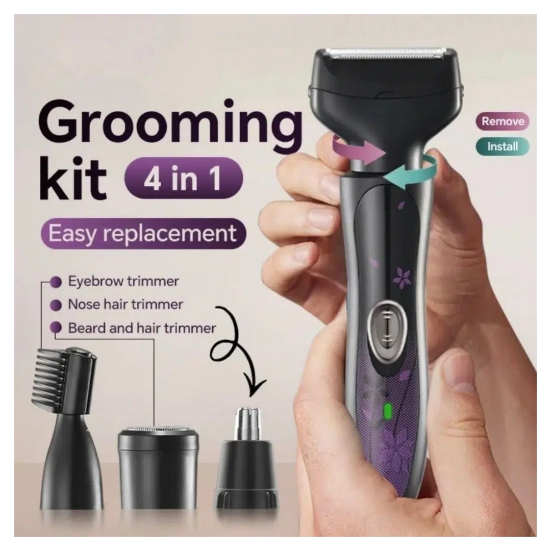 Kemei ماكينة حلاقة نسائية قابلة لإعادة الشحن 4 في 1 + ملحق تشذيب الحواجب KM-7114