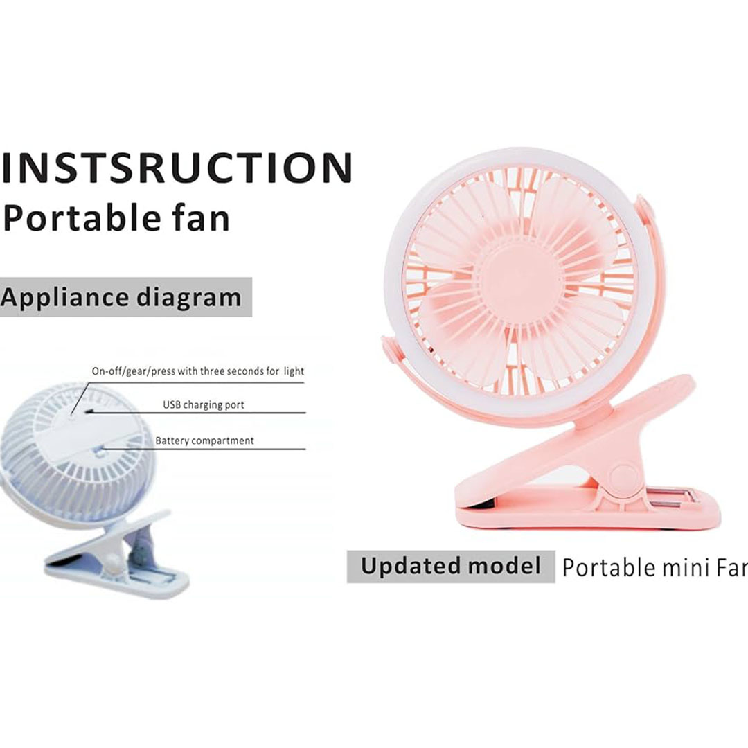 مروحة مكتب مضيئة هادئة - قابلة للشحن - روز