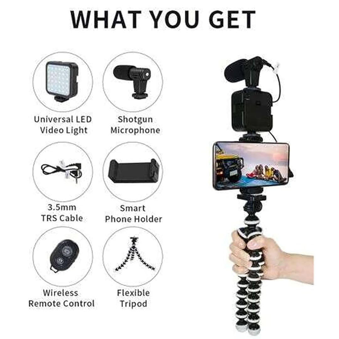 طقم تثبيت كاميرا 5 في 1 PK-775 مع ميكروفون صغير و طقم إضاءة LED