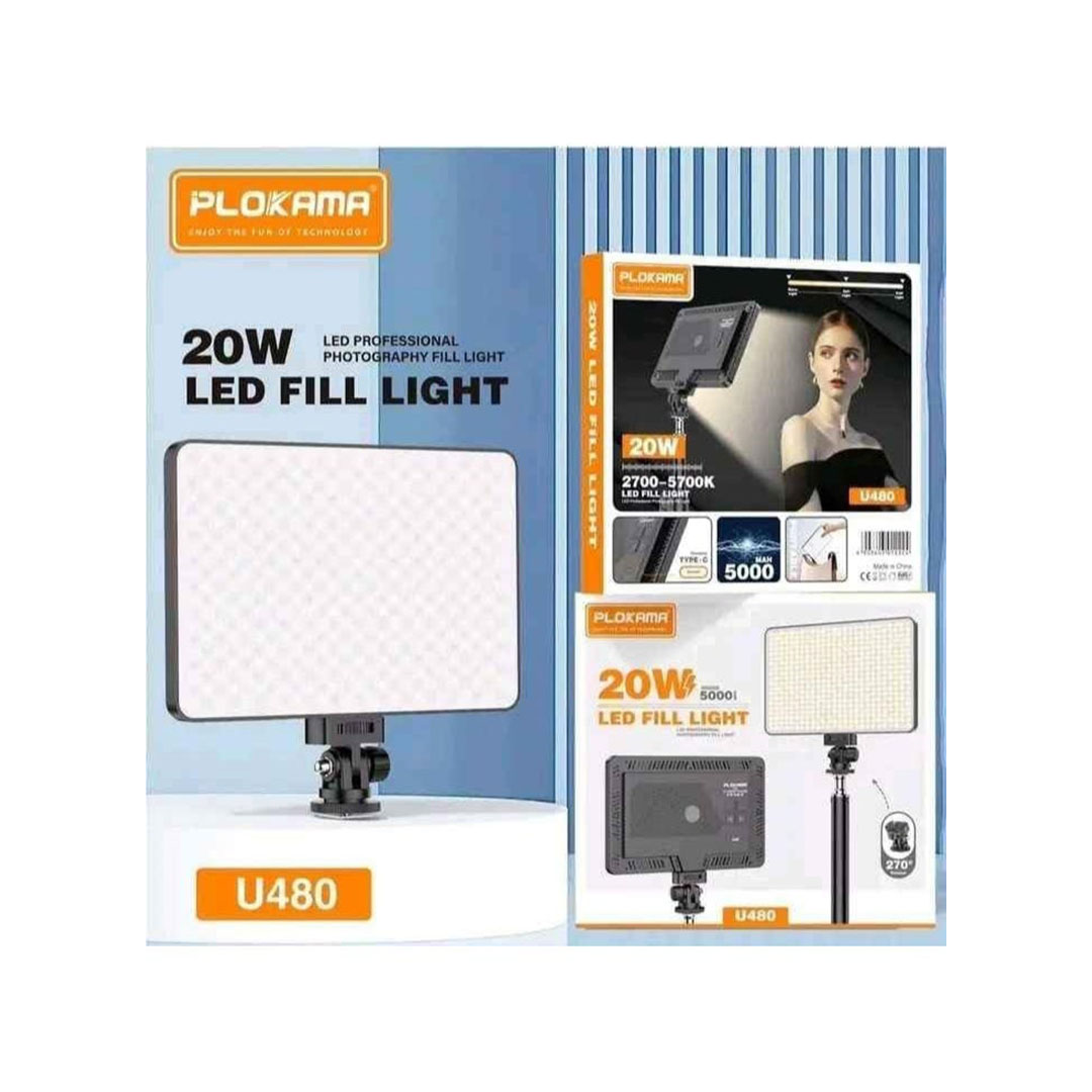 ضوء تصوير LED احترافي قابل للشحن والتعتيم - 20 واط - U480