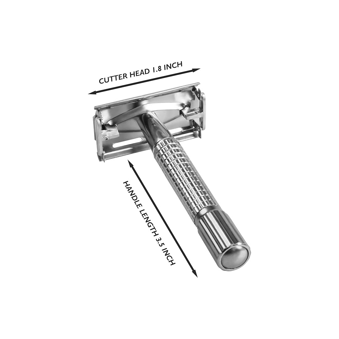 ماكينة حلاقة للشارب مزدوجة الحافة مع شفرة ستانلس ستيل + مرآة وعلبة