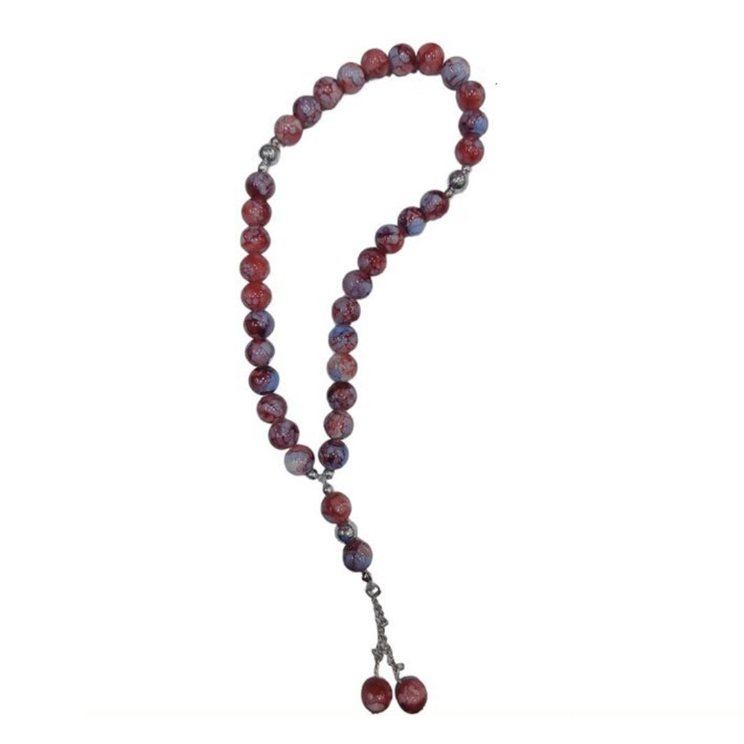 سبحة خرز - 33 حبة - أحمر/لبني