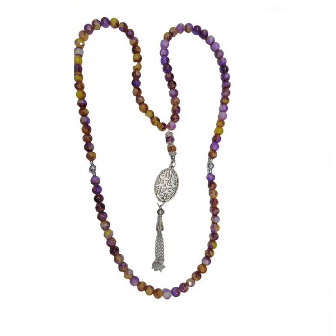 سبحة خرز - 99 حبة - موف/أصفر