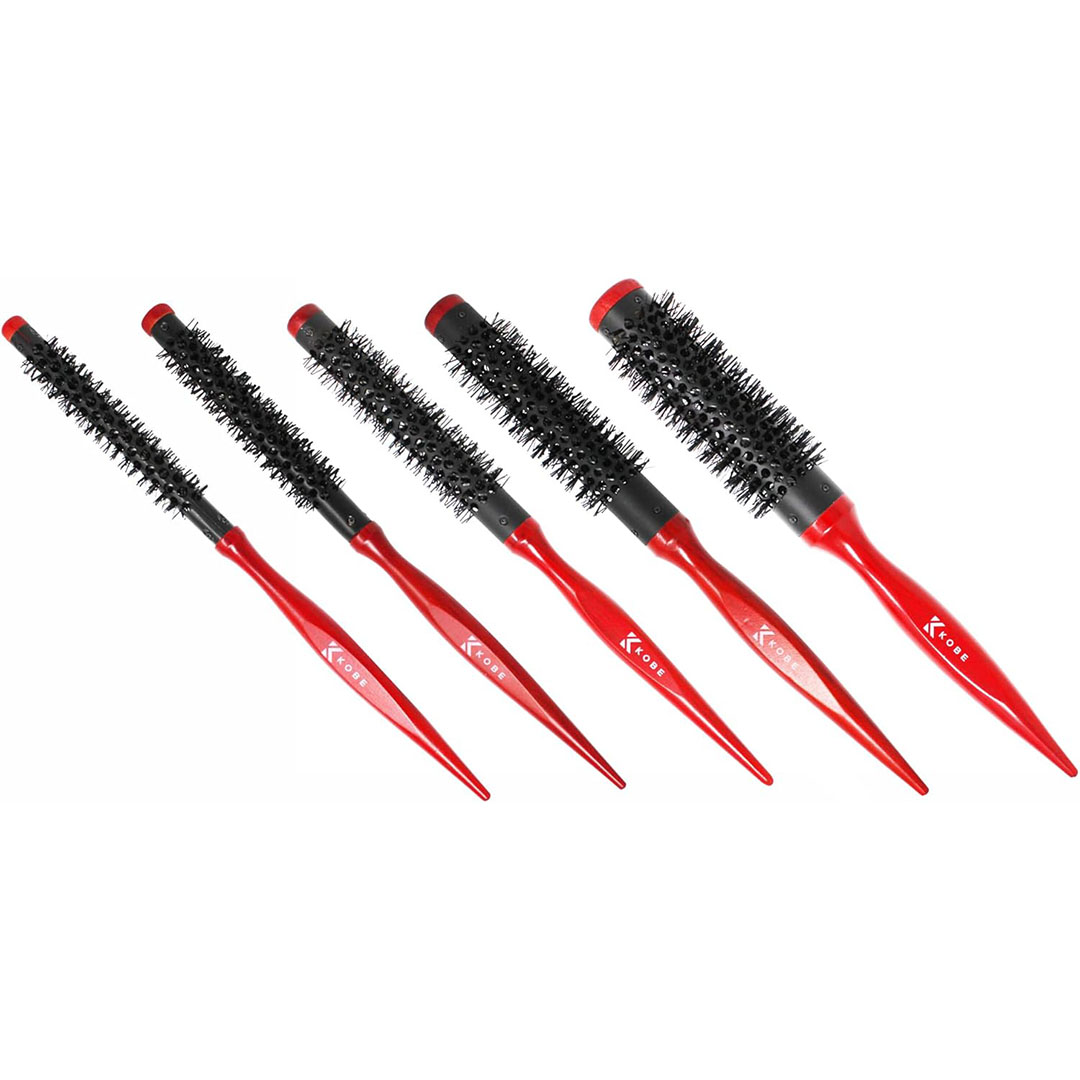 فرشة استشوار خشب - 5 أحجام - 5 قطعة - أحمر