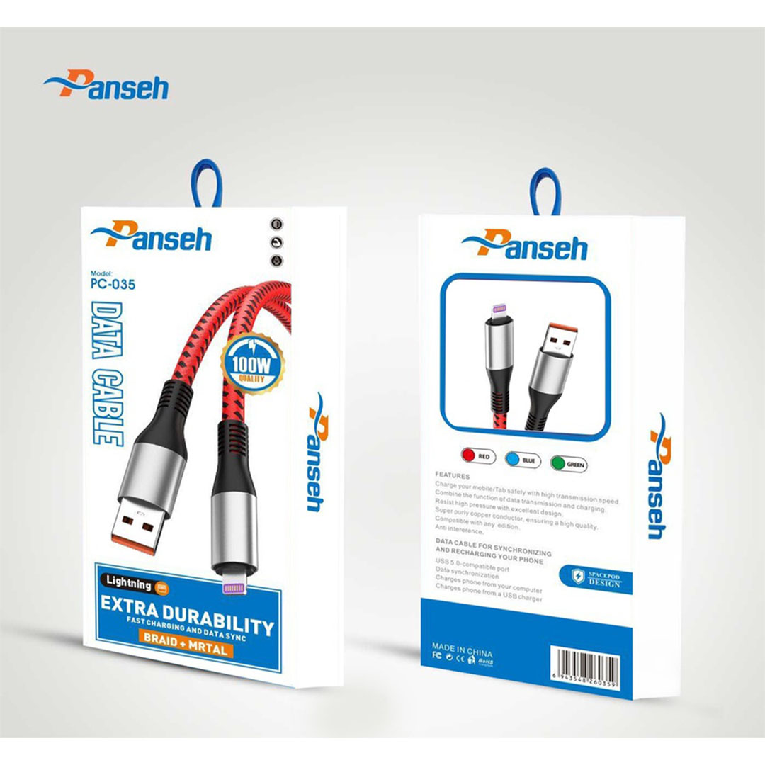 كابل شحن ونقل بيانات سريع ثابت وآمن بانسيه - 1 متر - USB إلى ايفون - 100 وات - PC035