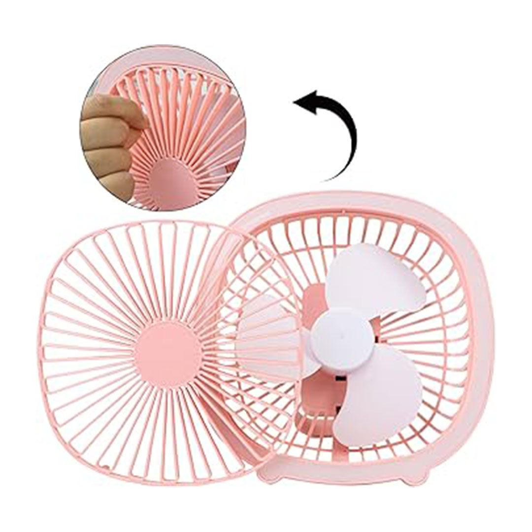 مروحة مكتب مضيئة هادئة - قابلة للشحن - بينك