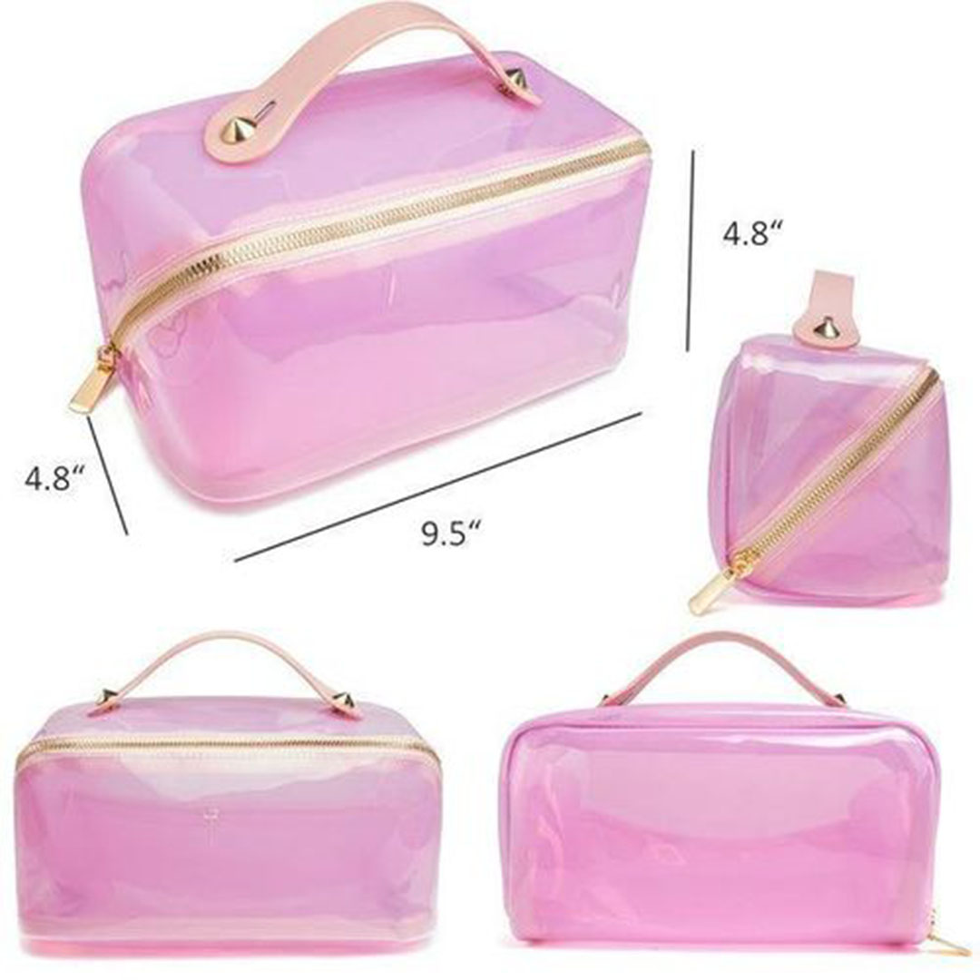 حقيبة أدوات تجميل للسفر شفافة محمولة - بينك