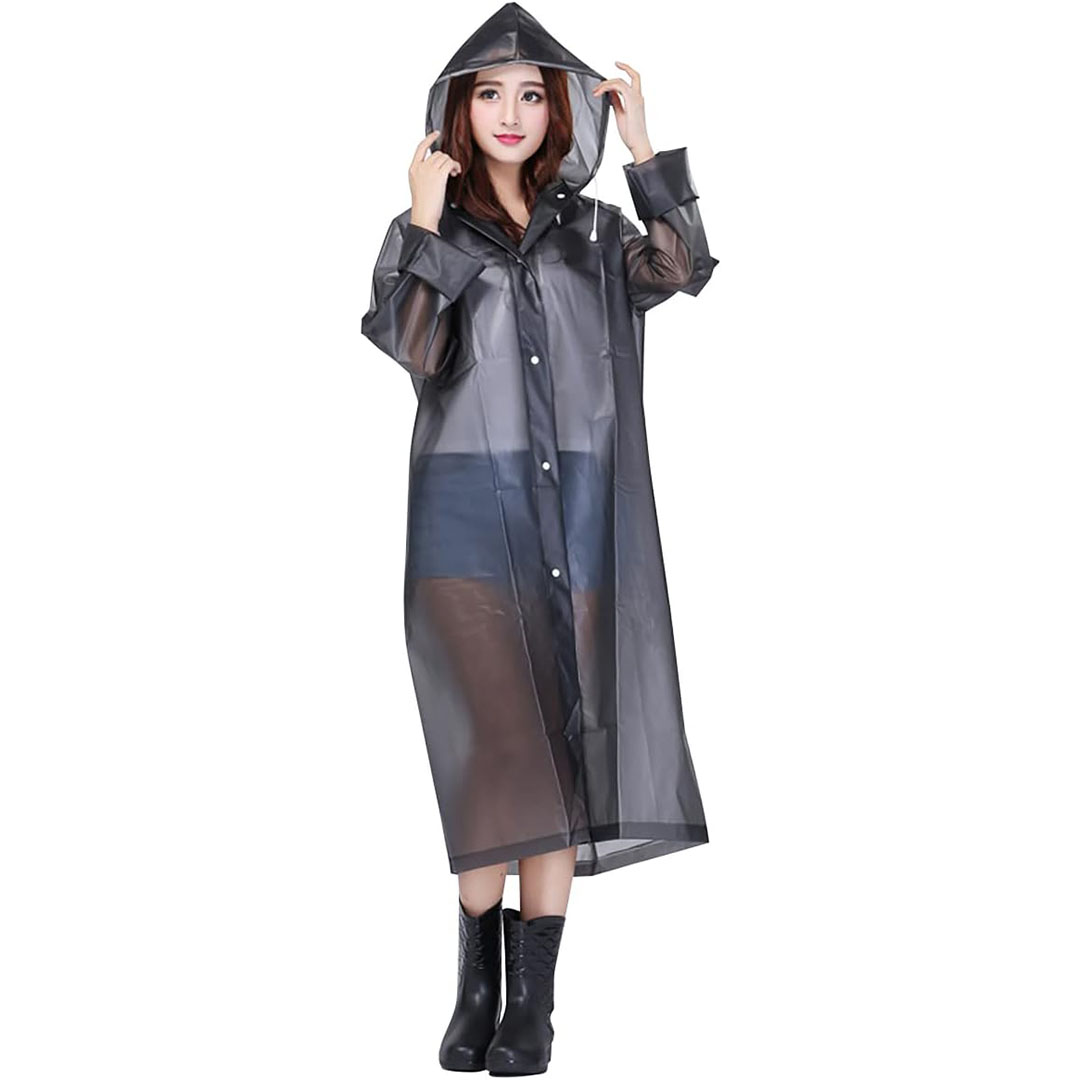 معطف مطر مضاد للماء - اسود