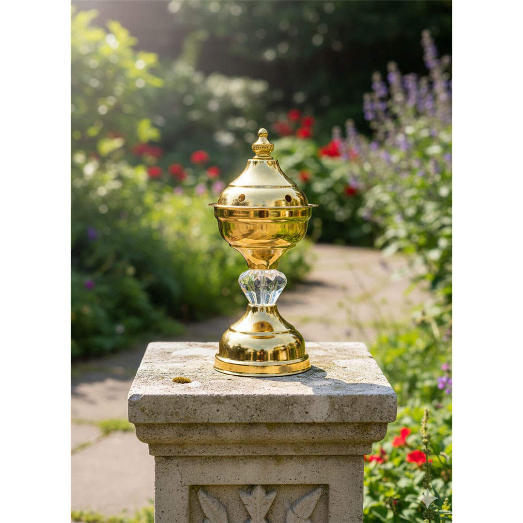 مبخرة ذهبية فاخرة بزخارف عربية – 18×9 سم