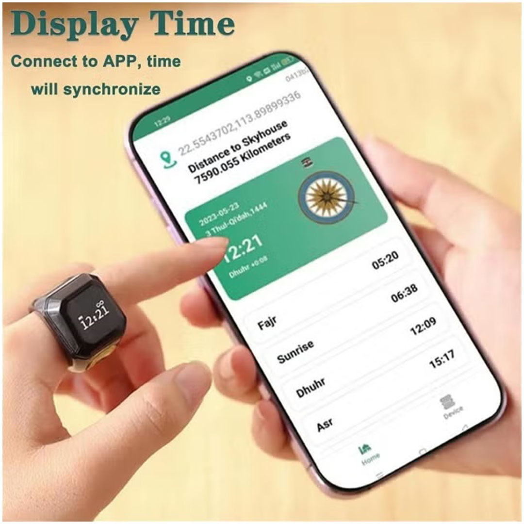 خاتم تسبيح ذكي - 18 مللي - أسود